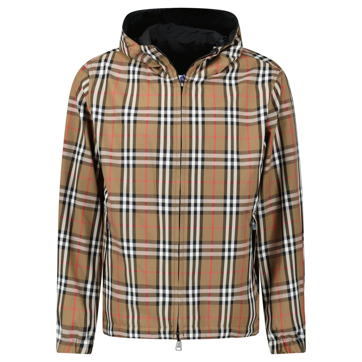 Burberry 'Stanford' Zip-Up Check Reversible Hooded Jacket Black & Check